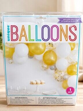 🎈✨ Gold & White Balloon Confetti Arch Kit – Elegant Party Decor Set ✨🎈